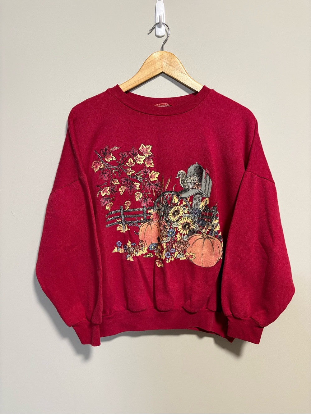 Vintage Red Fall Crewneck Sweatshirt Pumpkin Sunflower Graphic